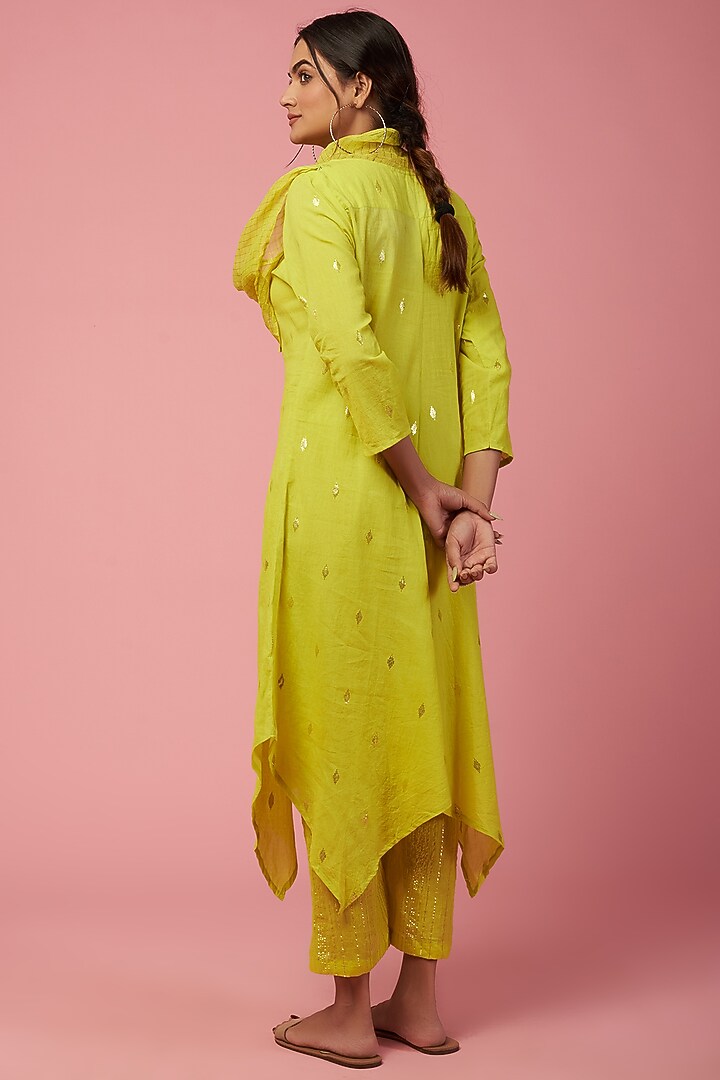 Namah By Parul Mongia wishlist Bright Lime Cotton Kurta Set