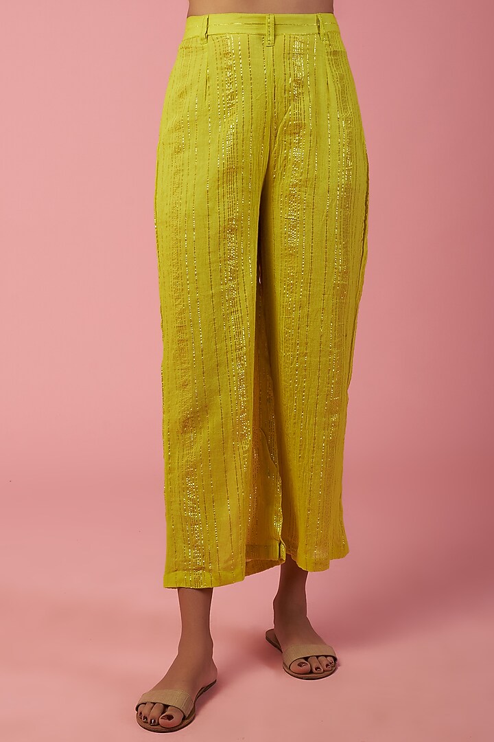 Namah By Parul Mongia wishlist Bright Lime Cotton Kurta Set