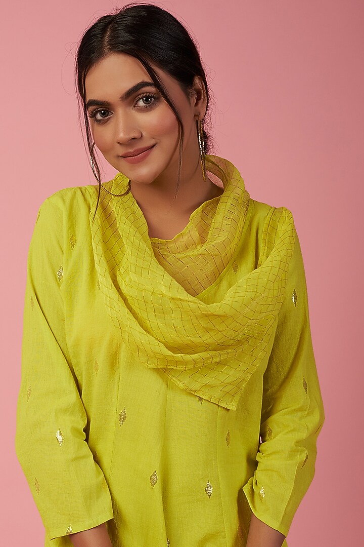Namah By Parul Mongia wishlist Bright Lime Cotton Kurta Set