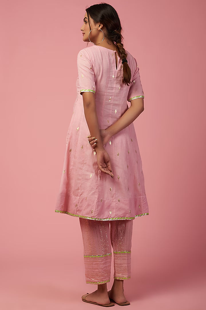 Namah By Parul Mongia Blush Pink Cotton Anarkali Set