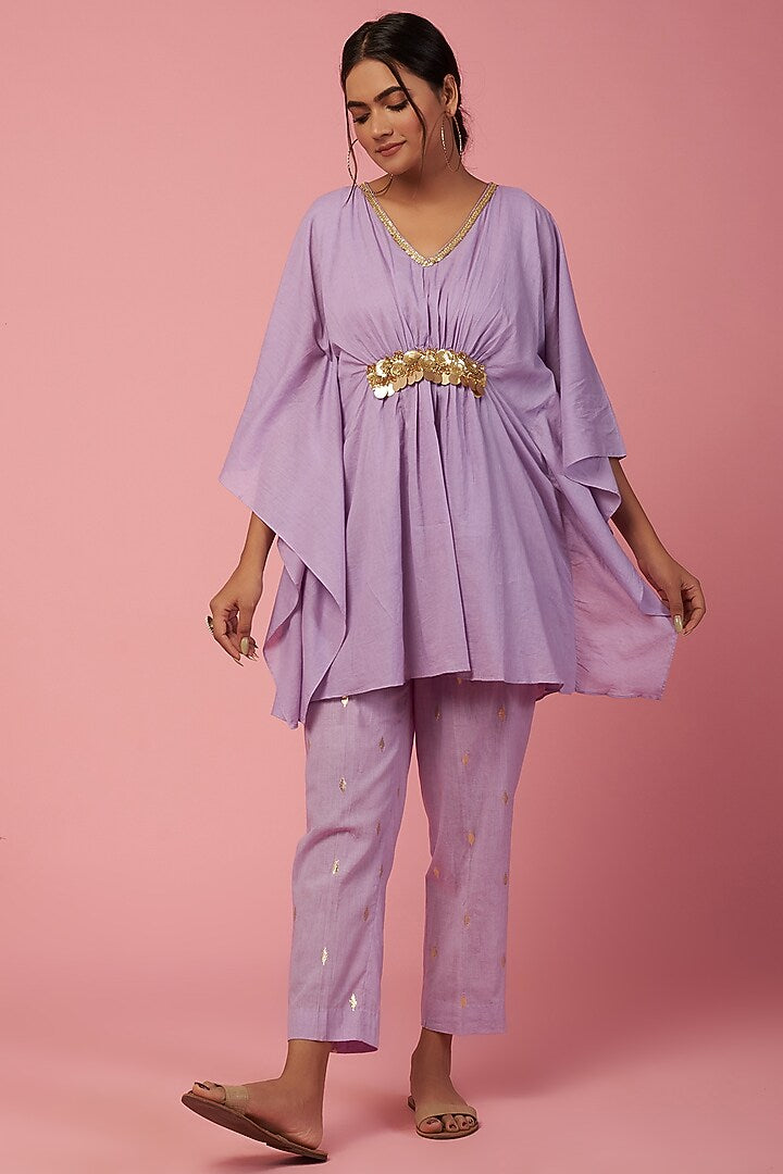 NAMAH BY PARUL MONGIA Mauve Embroidered Kaftan Set