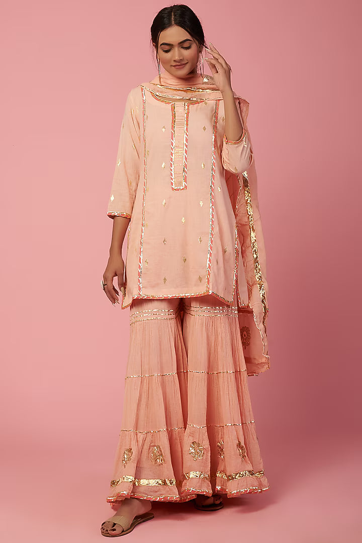 Namah By Parul Mongia Salmon Peach Cotton Sharara Set