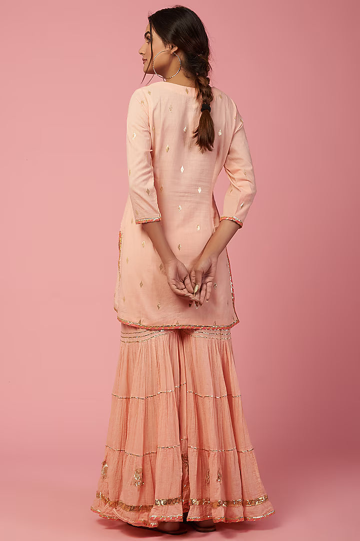 Namah By Parul Mongia Salmon Peach Cotton Sharara Set