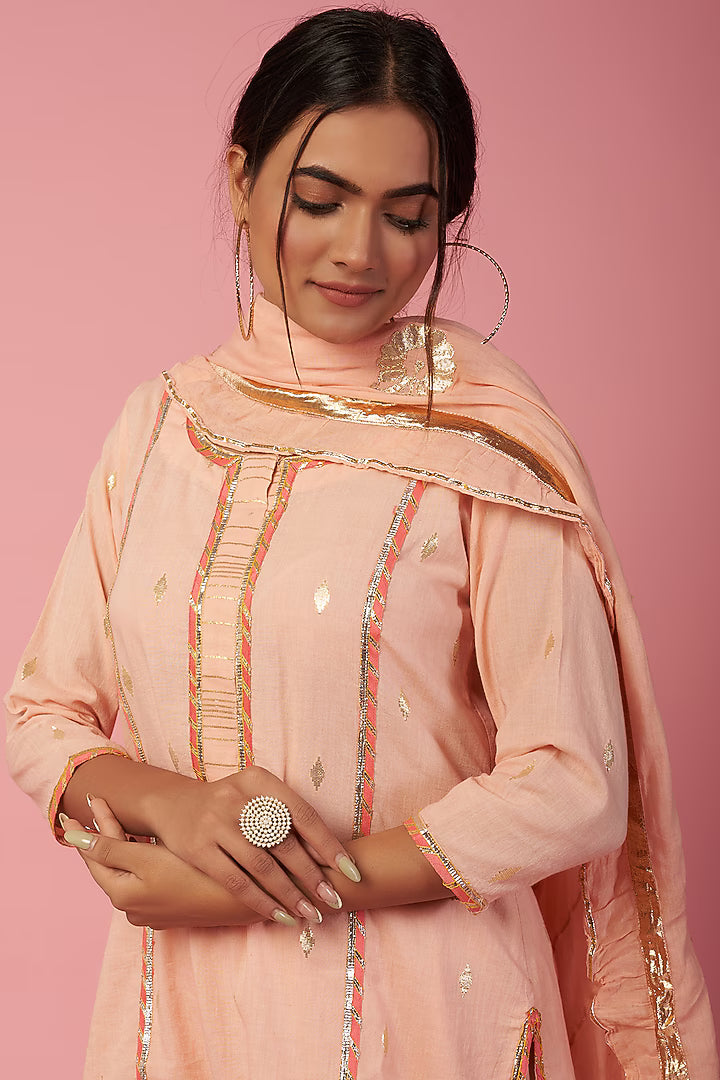 Namah By Parul Mongia Salmon Peach Cotton Sharara Set