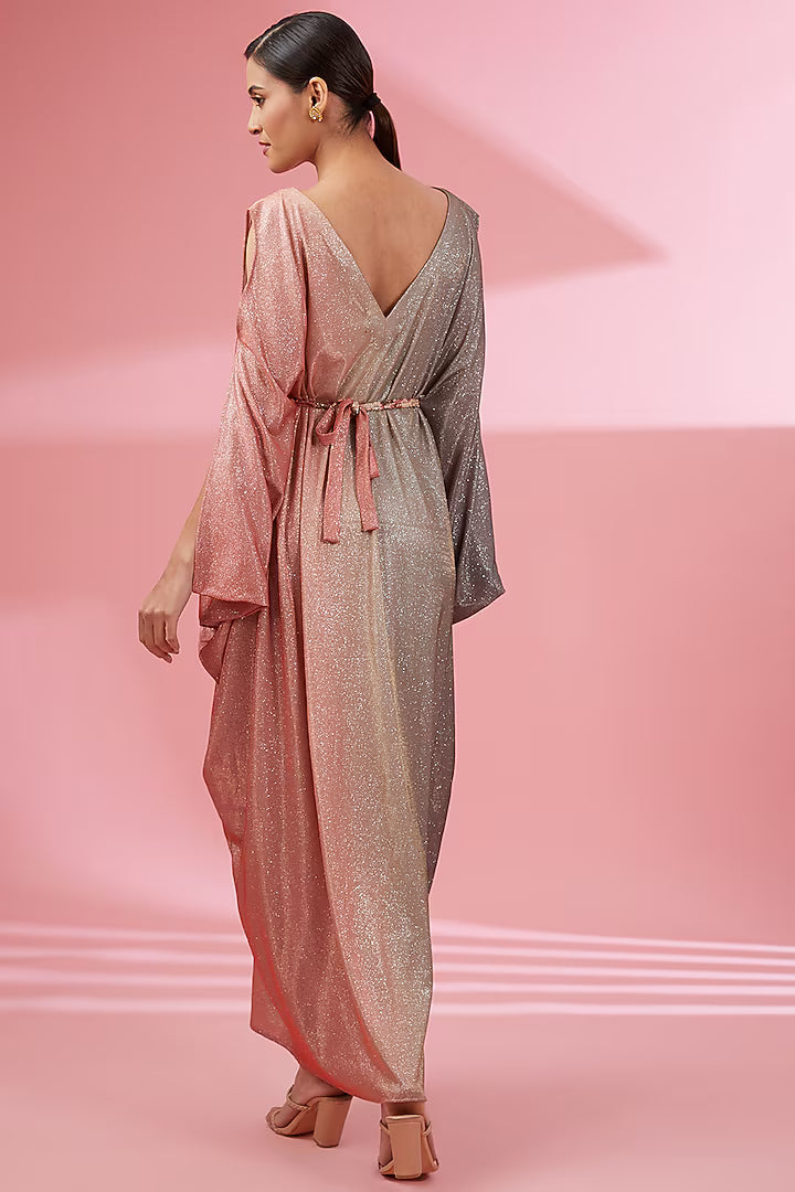 Namah By Parul Mongia Grey & Carrot Red Lycra Shimmer Kaftan