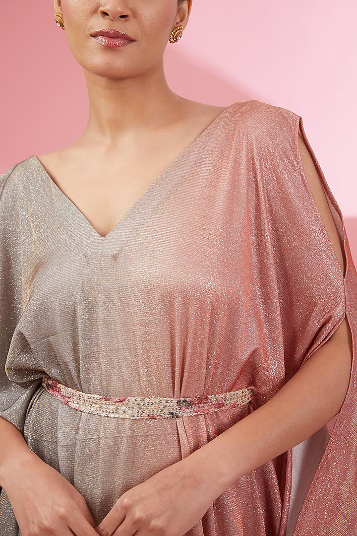 Namah By Parul Mongia Grey & Carrot Red Lycra Shimmer Kaftan