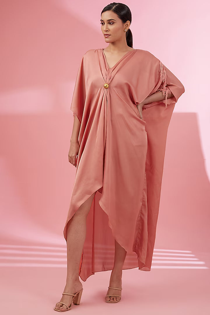 Namah By Parul Mongia Salmon Peach Satin Draped Kaftan