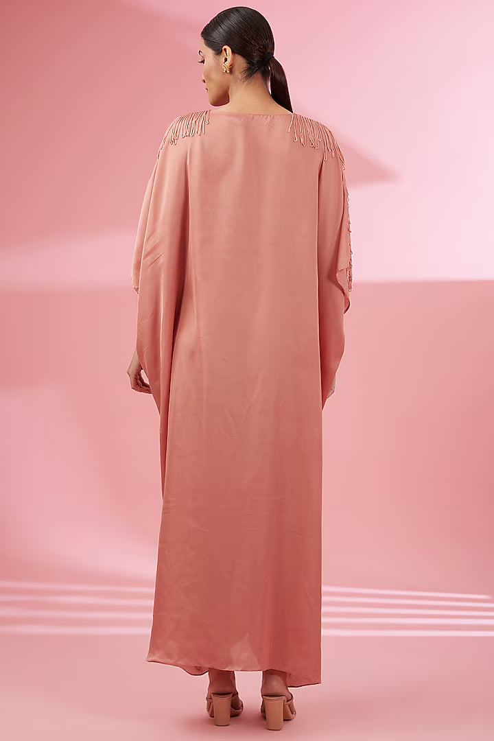 Namah By Parul Mongia Salmon Peach Satin Draped Kaftan