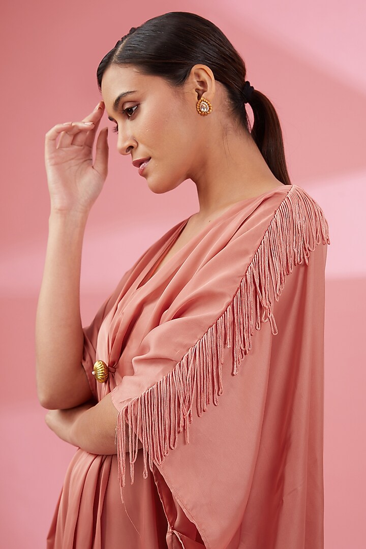 Namah By Parul Mongia Salmon Peach Satin Draped Kaftan