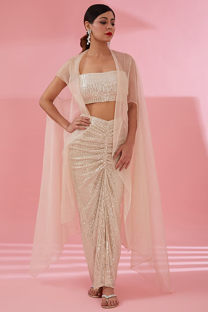 Namah By Parul Mongia Ivory Organza Cape Set
