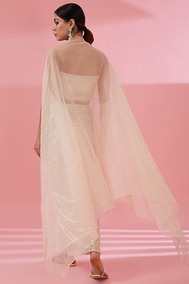 Namah By Parul Mongia Ivory Organza Cape Set