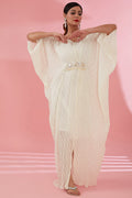 Namah By Parul Mongia Cream Crinkle Poly Chiffon Pearl Embroidered Kaftan