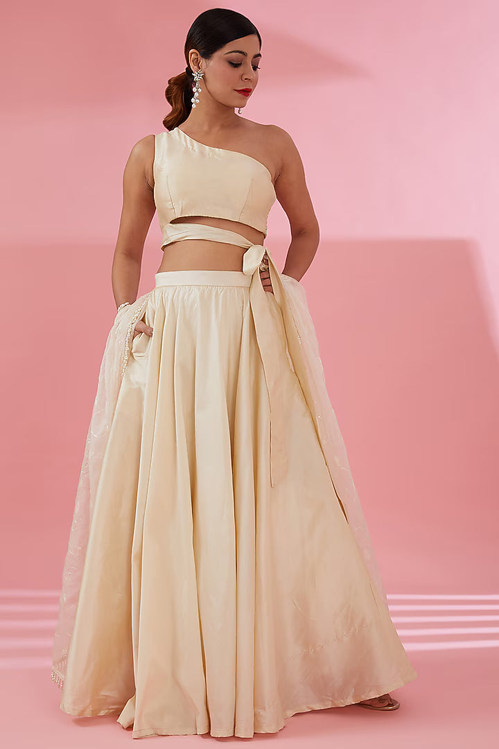 Namah By Parul Mongia Cream Taffeta Silk Lehenga Set