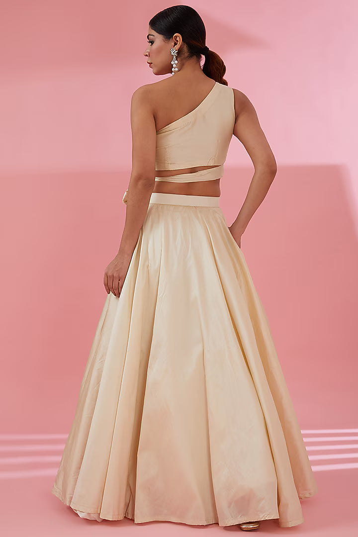 Namah By Parul Mongia Cream Taffeta Silk Lehenga Set