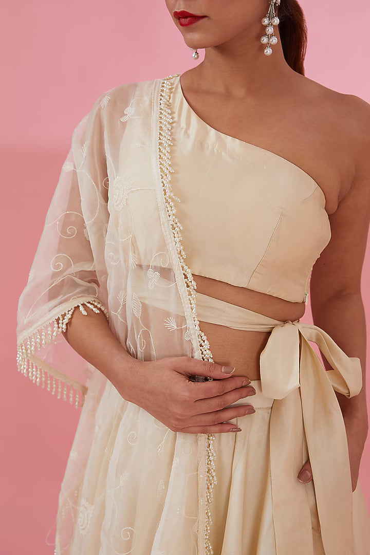 Namah By Parul Mongia Cream Taffeta Silk Lehenga Set