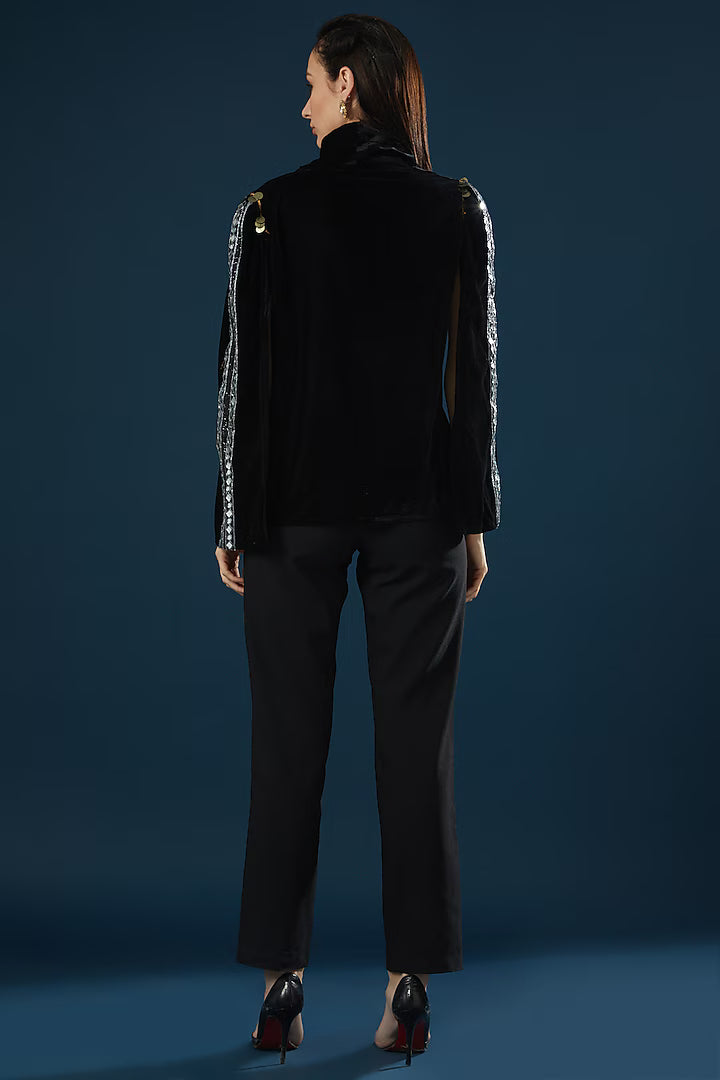 Namah By Parul Mongia Charcoal Black Velvet Shrug