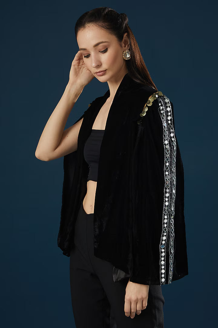 Namah By Parul Mongia Charcoal Black Velvet Shrug