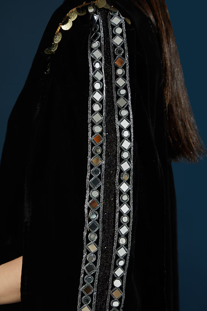 Namah By Parul Mongia Charcoal Black Velvet Shrug