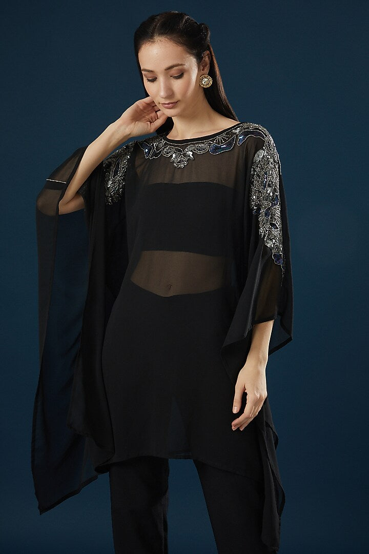 Namah By Parul Mongia Black Embroidered Kaftan Top