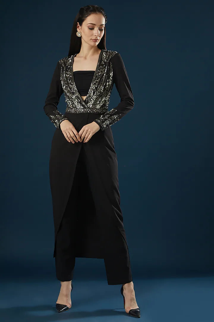 Namah By Parul Mongia Black Embroidered Long Top