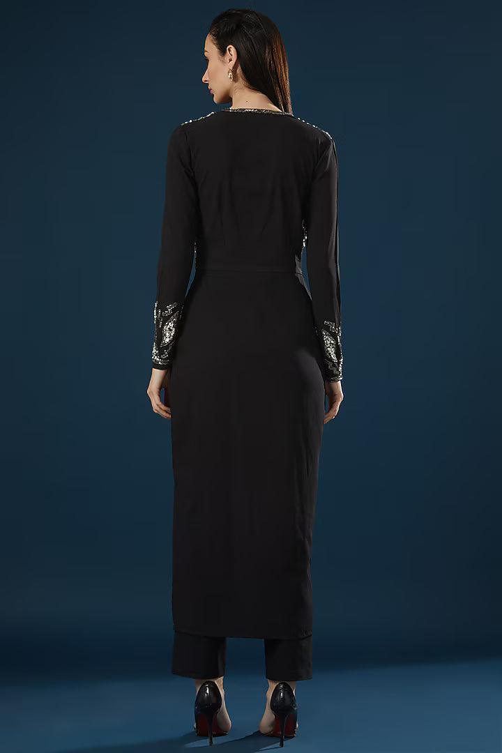 Namah By Parul Mongia Black Embroidered Long Top