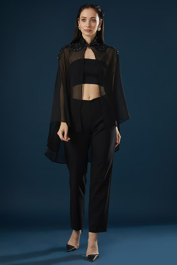 Namah By Parul Mongia Black Georgette Cape