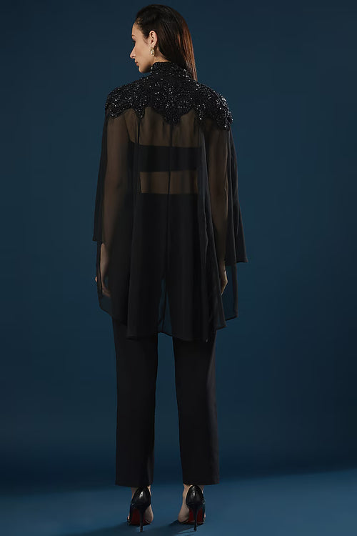 Namah By Parul Mongia Black Georgette Cape