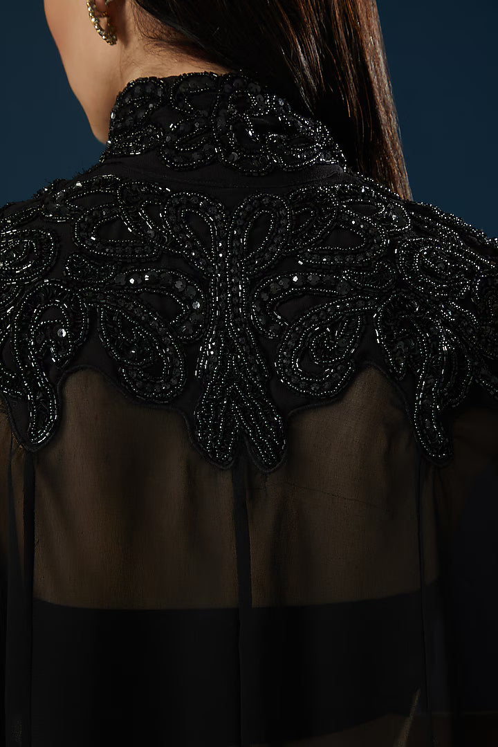 Namah By Parul Mongia Black Georgette Cape