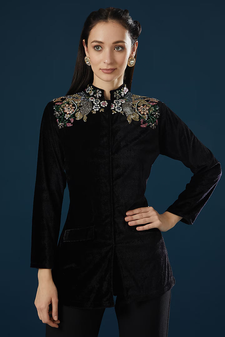 Namah By Parul Mongia Black Hand Embroidered Bandhgala Jacket