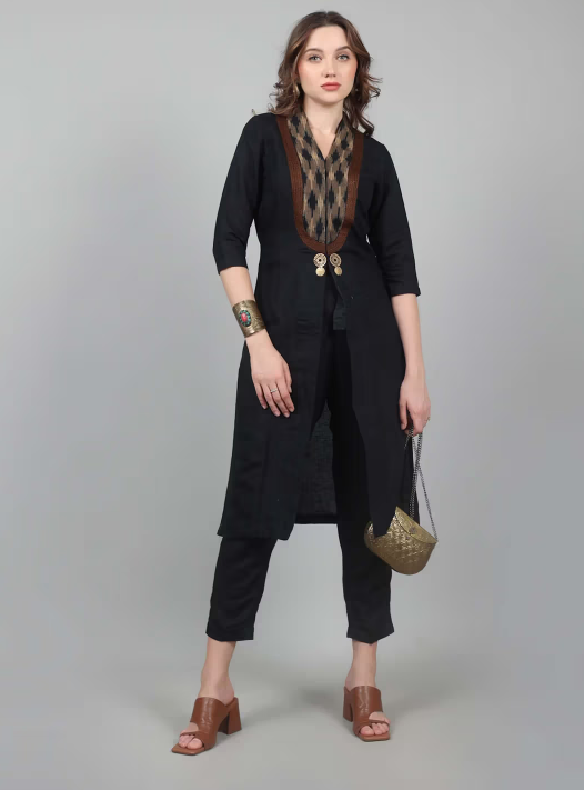 NAMAH BY PARUL MONGIA Tribal Black Linen Jacket with Pant