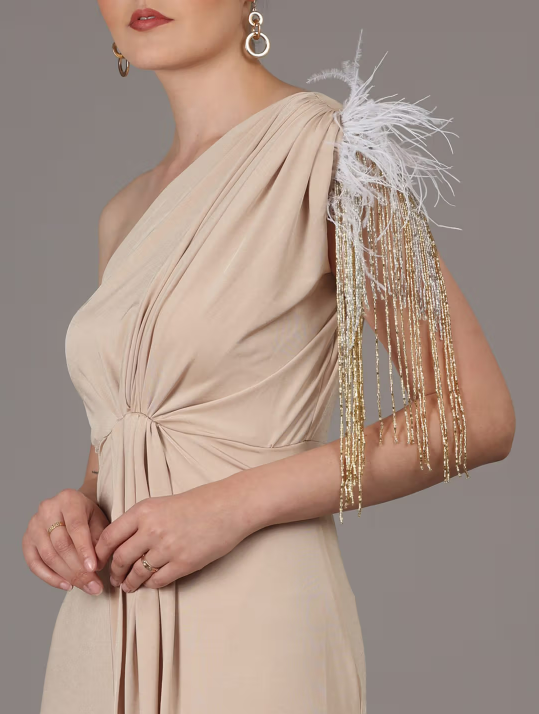 NAMAH BY PARUL MONGIA Sand Beige Lycra One Shoulder Maxi Dress