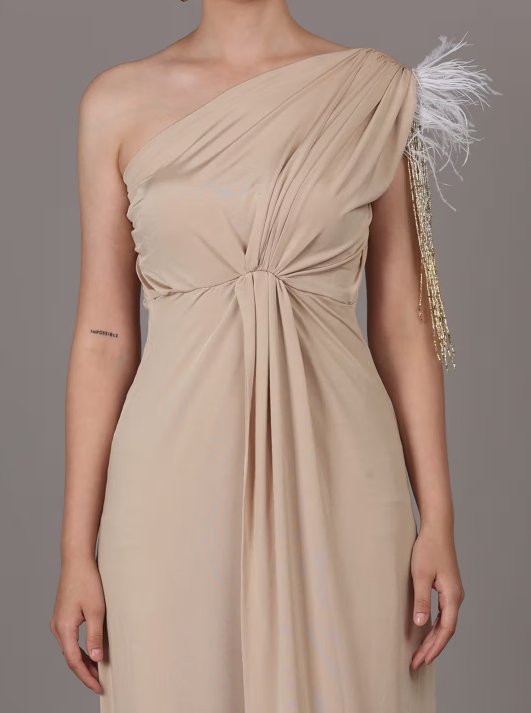 NAMAH BY PARUL MONGIA Sand Beige Lycra One Shoulder Maxi Dress
